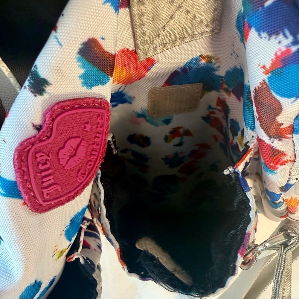 Juicy Couture Paint Splatter Nylon Satchel Shoulder Bag Crossbody Pom Pom Y2K - Picture 13 of 13